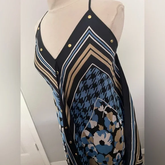 Michael Kors Scarf Printed Midi Summer Dress in blue tones size S/M - Picture 12 of 13